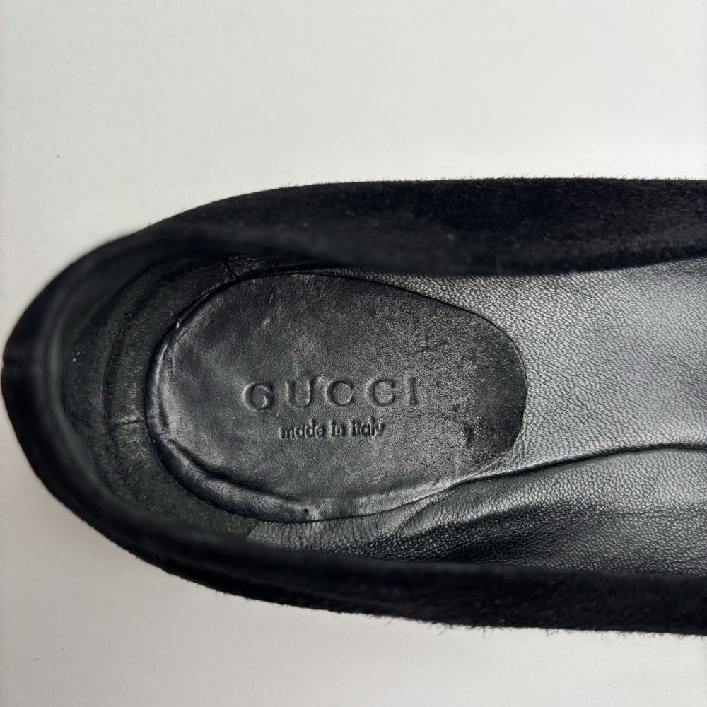 Gucci Bamboo Bow Classic Flats Black Suede EU 37.5 Shoes Ballet - Picture 5 of 6